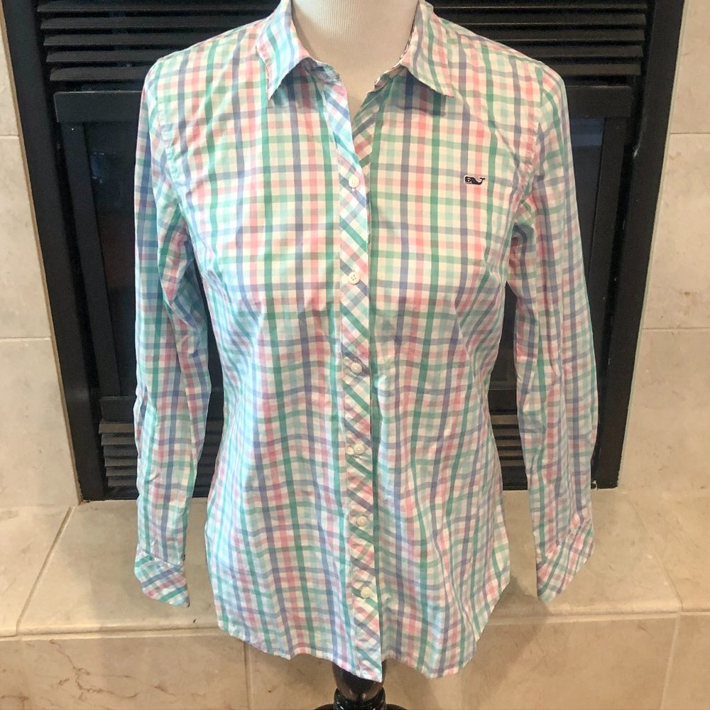 Vineyard Vines Pastel Colored Check Button Down Blouse